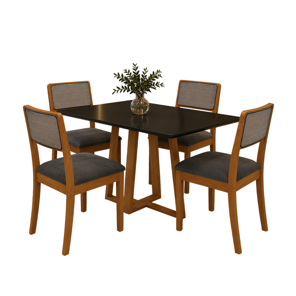 Conjunto de Mesa Sala de Jantar 4 Cadeiras Canela/Chumbo 120x80 Kappesberg CSJ023CAPRFV7